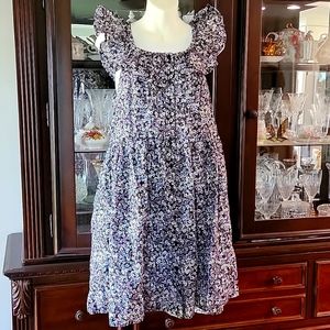 Michael kors floral blue purple silver fleck size PL loose fitting skirt 20"